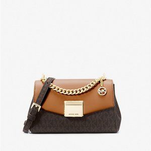 MICHAEL KORS Lita Small Two-Tone Logo And Leather Crossbody Bag - Brown